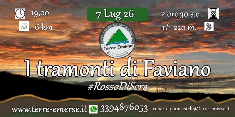 Evento I tramonti di Faviano – RossoDiSera Locandina I tramonti di Faviano – RossoDiSera - martedì 7 luglio ore 19:00 - 21:00