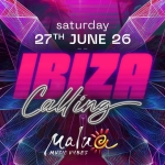 IBIZA CALLING 🛩️ 27 GIUGNO 2027 Potrebbe essere un'immagine raffigurante il seguente testo "saturday 27TH ΤΗ JUNE 26 Calling RIZA malac ac MUSICUYBES MUSIC"