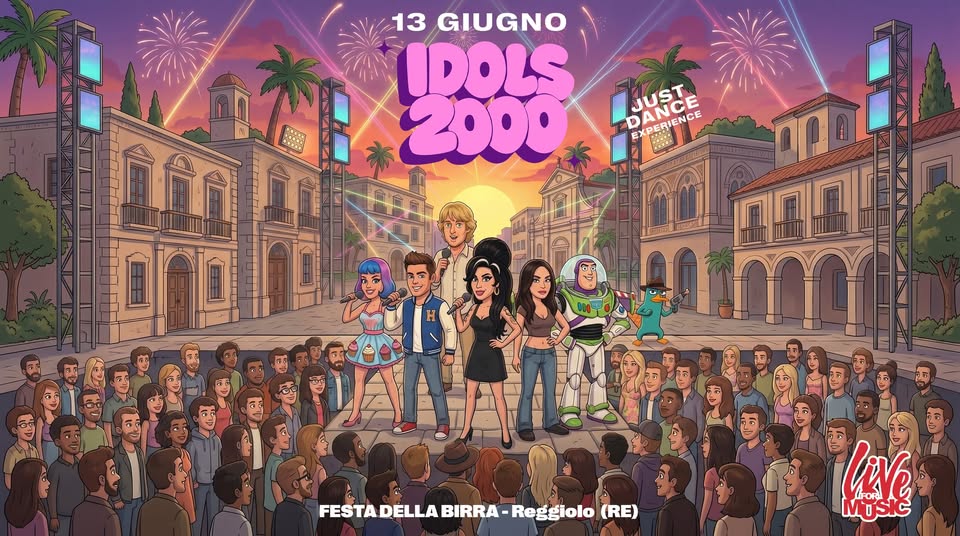 🎤✨ IDOLS 2000 – FESTA DELLA BIRRA @REGGIOLO ✨🎤 Potrebbe essere un'immagine raffigurante una o più persone e il seguente testo "13 GIUGNO IDOLS 2000 DANCE DANCE JUST JUST EXPERIENCE HOT FESTA FESTADELLABIRRA-Reggiolo(R DELLA BIRRA- Reggiolo (RE) MUSIC MUSiC LA"