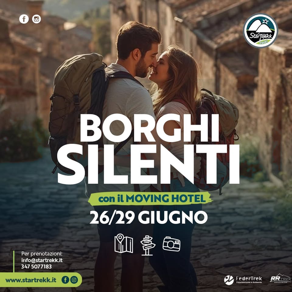 Evento Il Cammino Dei Borghi Silenti Con Startrekk Locandina Il Cammino Dei Borghi Silenti Con Startrekk - da venerdì 26 giugno - lunedì 29 giugno 2026 ore 08:00 ore 18:00