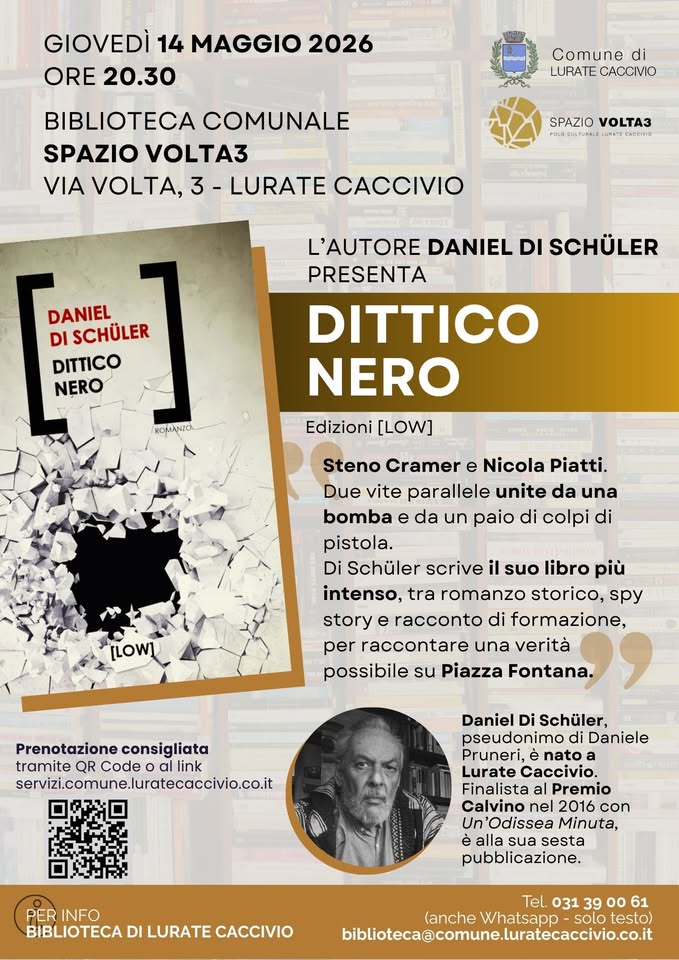 Incontro con l’autore Daniel Di Schüler: presentazione del romanzo “Dittico nero” Potrebbe essere un disegno raffigurante testo