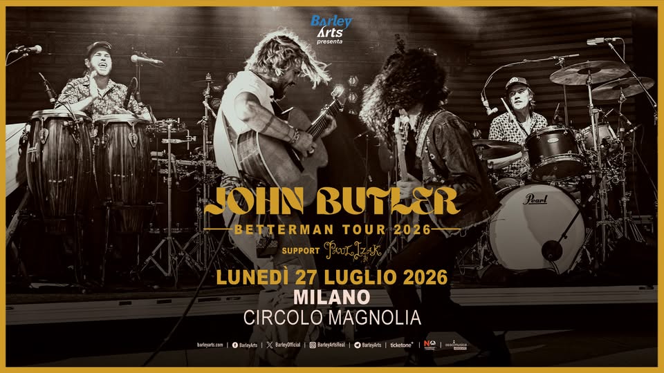 Evento John Butler Betterman Tour 2026 Live in Milan Locandina John Butler Betterman Tour 2026 Live in Milan - lunedì 27 luglio ore 19:30 - 21:30