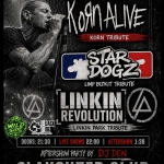 KORN Alive + Star Dogz (LIMP BIZKIT) + Linkin Revolution (LINKIN PARK) tribute live @ Slaughter Club Potrebbe essere un'immagine raffigurante testo