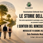 Le Storie della Mente Potrebbe essere un'immagine raffigurante una o più persone e il seguente testo "SCARABEO SALUTE SCARÁBEO ARROCAZICNR CITTÀ DI NOALE Associazione Culturale Scarabeo LE STORIE DELLA MENTE Una serata esperienziale tra psicologia e piccole pratiche di benessere per presentare il progetto I SENTIERI DEL BENESSERE INTERIORE MERCOLEDÌ 10 GIUGNO 2026 ORE 20.30 Sala Daminato Noale (VE) Via Ongari dietro casa di riposo"