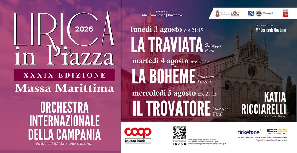 Evento Lirica In Piazza Edizione 2026 Locandina Lirica In Piazza Edizione 2026 - da lunedì 3 agosto - mercoledì 5 agosto 2026 ore 21:15 ore 23:45