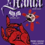 Litania live @ Villa Rossi Potrebbe essere un'illustrazione raffigurante il seguente testo "itania DOOM DOOMPSYCH PSYCH እቦ ៤$ OPENING ACT PRIMO GIUGNO VILLA VILLAROSSI ROSSI ORE 21:00 FREE ENTRY A6SOGI4ZIONEGULTUNALE metrodora metredoreLiDG GULTURAL ZIOMECULTURAL LD6 舞志 SPET PETTACOLO"
