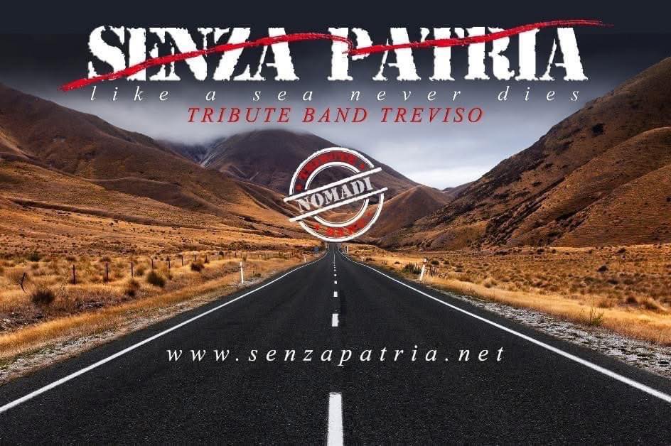 Live alla Sagra di Magera – Oderzo (TV) Potrebbe essere un'immagine raffigurante motocicletta, strada e il seguente testo "SINZA PATRIA Like aseanever n never asea dies TRIBUTE BAND TREVISO NOMADL www. www.senzap w www.senzapatria.net w w senzapatria net"