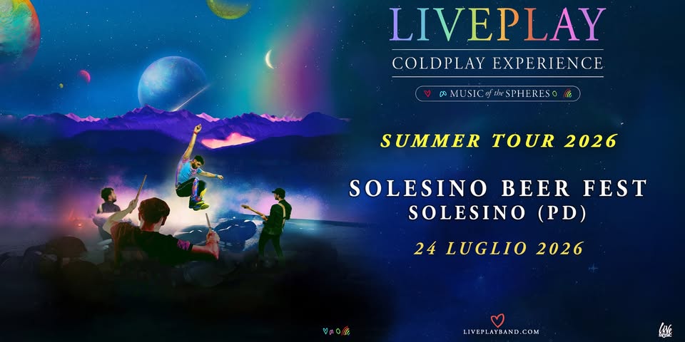 Evento LIVEPLAY – COLDPLAY Experience @Solesino Beer Fest Solesino (PD) Locandina LIVEPLAY – COLDPLAY Experience @Solesino Beer Fest Solesino (PD) - venerdì 24 luglio ore 21:00 - 23:00