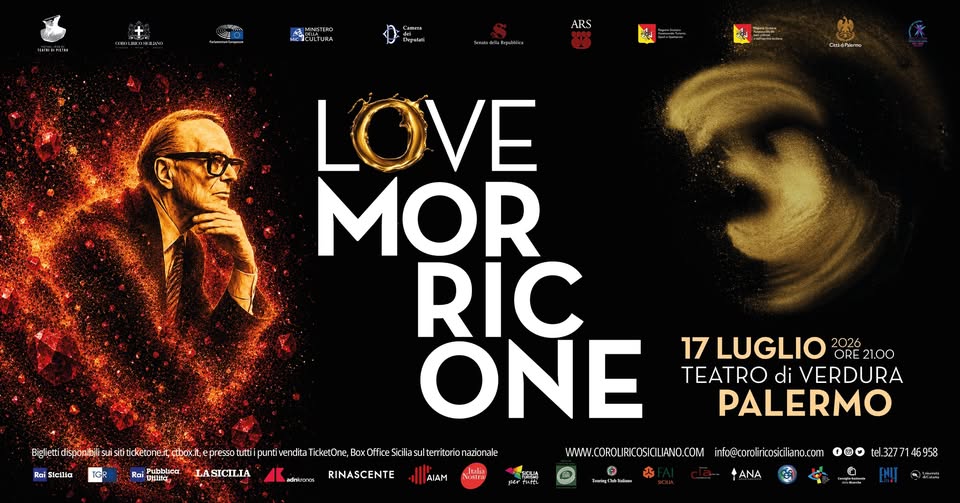 Evento Love Morricone – Archi & Voci – Palermo – 17 Luglio 2026 Locandina Love Morricone – Archi & Voci – Palermo – 17 Luglio 2026 - venerdì 17 luglio ore 21:00 - 22:30