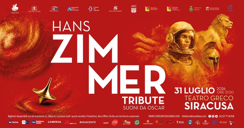 Evento L’universo sonoro di Hans Zimmer al Teatro greco di Siracusa – Suoni da Oscar – 31 Luglio 2026 Locandina L’universo sonoro di Hans Zimmer al Teatro greco di Siracusa – Suoni da Oscar – 31 Luglio 2026 - venerdì 31 luglio ore 21:00 - 23:00