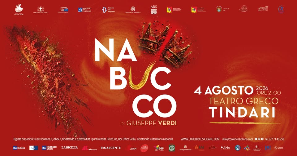 Evento NABUCCO di Verdi al Teatro greco di TINDARI – 4 Agosto 2026 – Accarezzare eternità! Locandina NABUCCO di Verdi al Teatro greco di TINDARI – 4 Agosto 2026 – Accarezzare eternità! - martedì 4 agosto ore 21:00 - 23:30