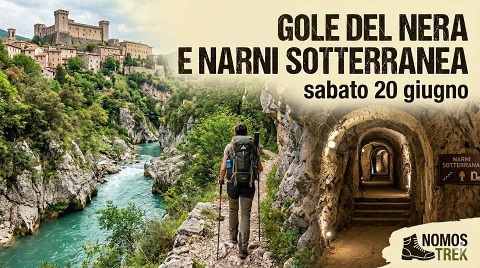 📍Narnia: Le Gole del Nera e Narni Sotterranea con Nomos Trek Potrebbe essere un'immagine raffigurante Stari Most e il seguente testo "GOLE DEL NERA E NARNI SOTTERRANEA sabato 20 giugno NOMOS TREK"