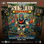 Ninfeo Vintage Potrebbe essere un'immagine raffigurante il seguente testo "GRUPPONE PONE VENERDI 29 MAGGIO 2026 ISSUE #2 NINFEC FEO VINTAGE す ito Ac Doctor-Vintage intage DJ Lamal Tacat Le Vintage Angels AlexD•Tato Tato AlexD NINFEO VIA DELLE TRE FONTANE PARCO DEL NINFEO ROMA EUR ROMA 台"