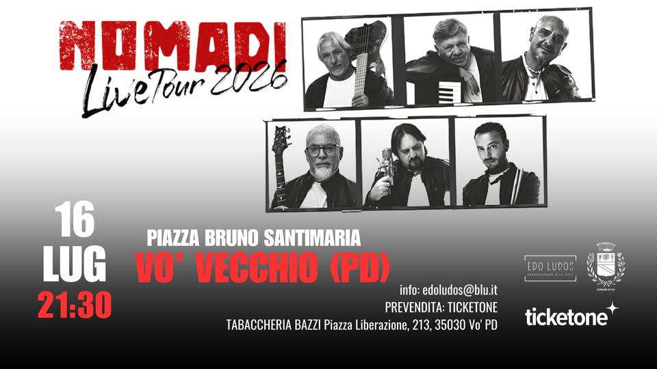Evento Nomadi In Concerto – Vo’ Vecchio (Pd) Locandina Nomadi In Concerto – Vo’ Vecchio (Pd) - giovedì 16 luglio ore 21:30 - 23:30
