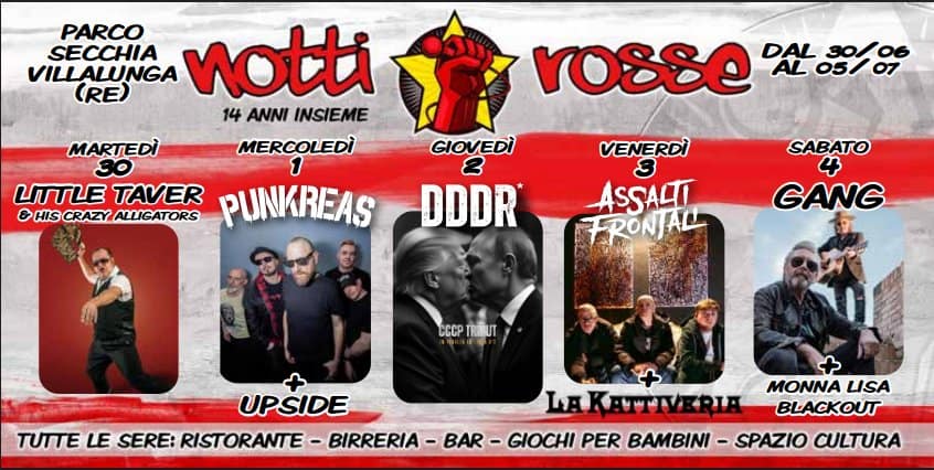 Evento Notti Rosse ’26 – 14 anni insieme Locandina Notti Rosse ’26 – 14 anni insieme - da martedì 30 giugno - sabato 4 luglio 2026 ore 19:30 ore 23:59