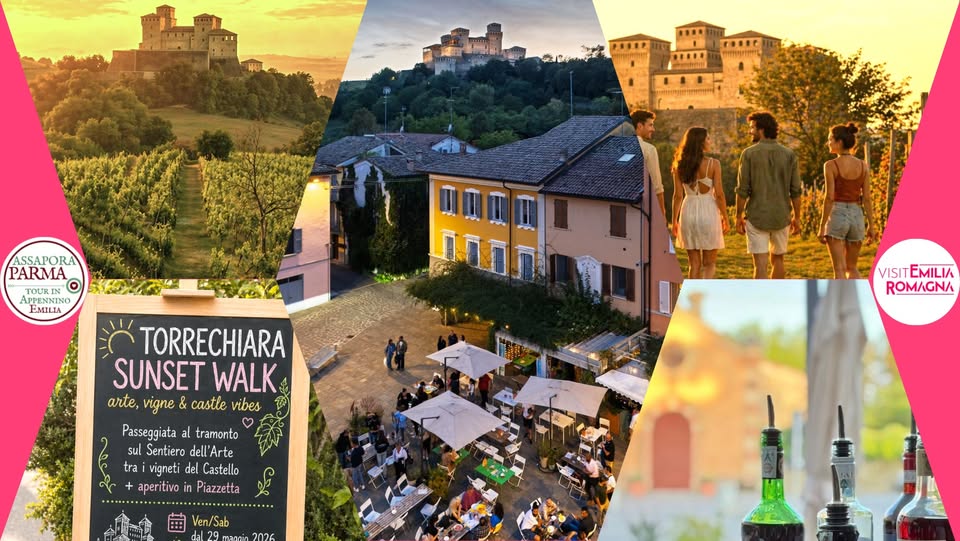 Evento NOVITA’ 2026 – Torrechiara SUNSET Walk – arte, vigne & Castle vibes Locandina NOVITA’ 2026 – Torrechiara SUNSET Walk – arte, vigne & Castle vibes - da venerdì 22 maggio - sabato 26 settembre 2026 ore 18:00 ore 21:00