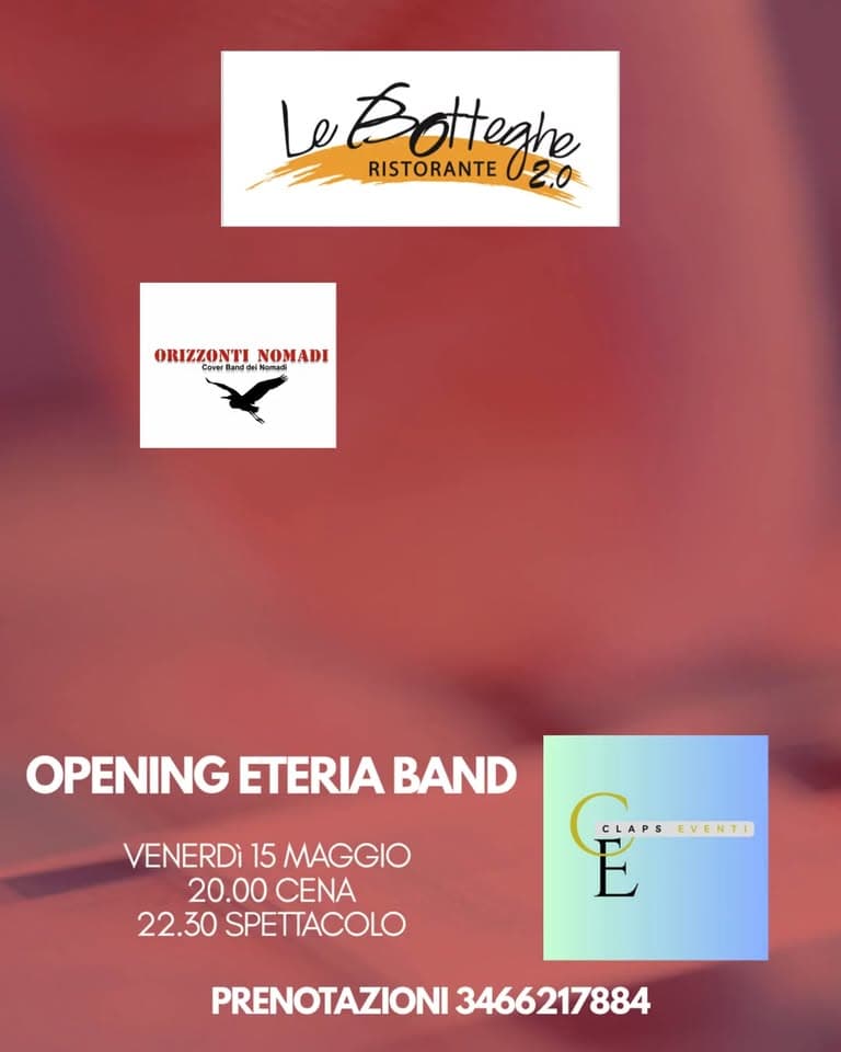 Evento Orizzonti Nomadi Tribute – Opening Eteria Band Locandina Orizzonti Nomadi Tribute – Opening Eteria Band - venerdì 15 maggio ore 20:00 - 23:59