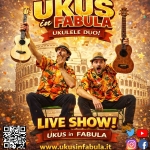 Piazza Comunale di Montopoli Sabina Potrebbe essere un'immagine raffigurante chitarra e il seguente testo "UKUS FABULA in UKULELE DUO! LIVE SHOW! UKUS in FABULA www.ukusinfabula.it f"