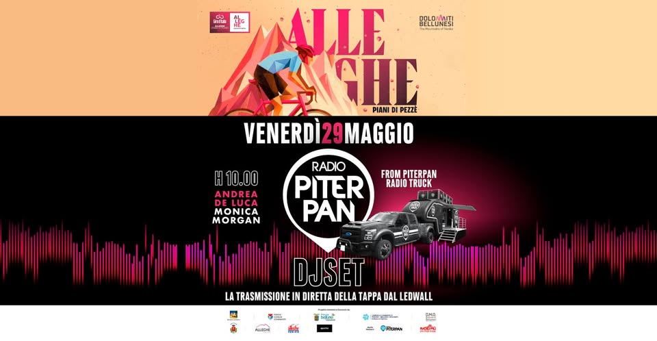 Evento Piterpan Dj Set – Alleghe Eco Summer Tour Piani di Pezzè – Alleghe BL Locandina Piterpan Dj Set – Alleghe Eco Summer Tour Piani di Pezzè – Alleghe BL - venerdì 29 maggio ore 10:00 - 12:00