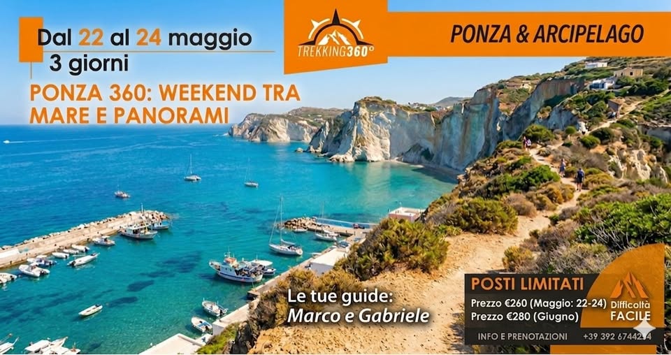 Evento Ponza 360 weekend tra mare e panorami Locandina Ponza 360 weekend tra mare e panorami - da venerdì 22 maggio - domenica 24 maggio 2026 ore 09:00 ore 17:00