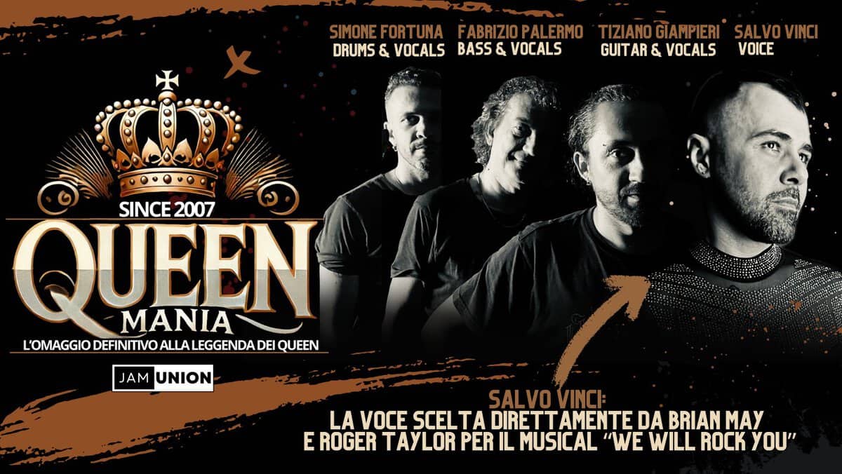 Queenmania | Trevignano (TV) – Palio Batar Panoce Potrebbe essere un'immagine raffigurante il seguente testo "SIMONEFORTUNA SIMONE FABRIZIOPALERMO PALERMO FABRIZIO DRUMS & VOCALS BASS & VOCALS TIZIANO TIZIANOGIAPPIERISALVOVINCI GIAMPIERI SALVOVINCI GUITAR & VOCALS VOICE 0..... QUEEN 2007 SINCE ANIA L'OMAGGIO DEFINITIVO ALLAI LEGGENDA DEI LOMAGIOEFINTIVOALALEGENDADEIQUE DF QUEEN JAM UNION SALVO_VINC: LA VOCE SCEL TA DIRETT AMENTE DA BRIAN MAY E ROGER TAYLOR PER IL MUSICAL "WE WILL ROCK YOU""