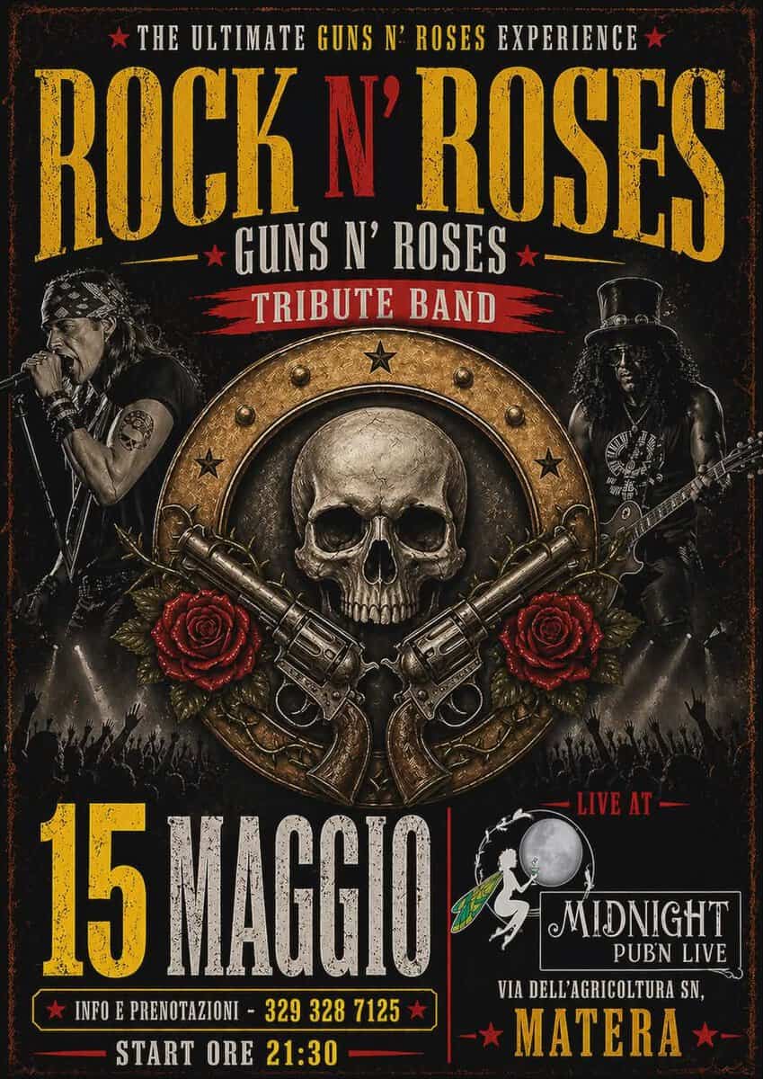 Evento Rock N’roses – Guns N’roses Tribute Band Locandina Rock N’roses – Guns N’roses Tribute Band - venerdì 15 maggio ore 22:15 - 00:15