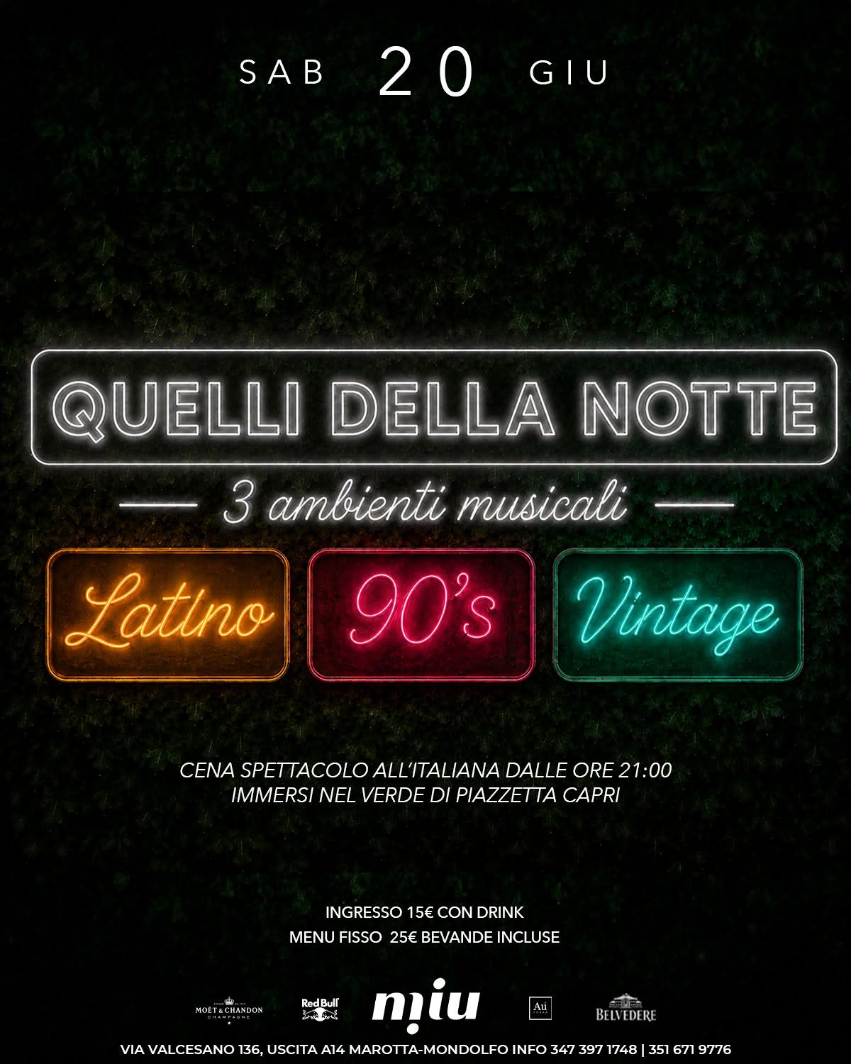 Evento Sabato 20 Giugno – QUELLI DELLA NOTTE – 3 Ambienti Musicali – Latino – 90s – Vintage Locandina Sabato 20 Giugno – QUELLI DELLA NOTTE – 3 Ambienti Musicali – Latino – 90s – Vintage - sabato 20 giugno ore 20:30 - 22:30