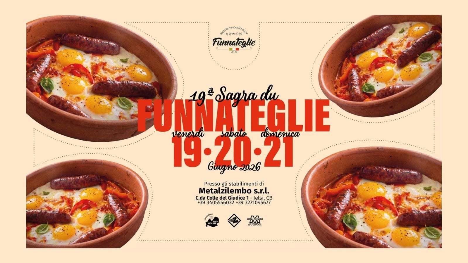 Evento Sagra di Funnateglie. Jelsi (CB) Locandina Sagra di Funnateglie. Jelsi (CB) - da venerdì 19 giugno - domenica 21 giugno 2026 ore 19:00 ore 23:59