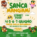 SANCA MANGIAMI – Street food | 4-5-6-7 GIUGNO | SAN CASCIANO IN VAL DI PESA (FI) Potrebbe essere un'immagine raffigurante il seguente testo "SNAENIMIOND BIANIC/SCNHOVA GNAM ProLoc® ART FOOD MUSIC SAN CASCIANO CASCIANOINYA.DIP PESA SANCA MANGIAMi STREET 3ED FOOD 4.5.6.7 GIUGNO PIAZZA DELLA REPUBBLCA SAN CASCIANO IN VAL DI PESA COCKTAIL BAR BIRRA AR IGINALE KIDS AREA MUSICA LIVE נס SET APERTI TUTTI GIORNI PRANZO E CENA VEN5 5 GIO 4 MUSICA PER TUTTI SAB FRANCIS DJ PAMPA DOM 1 MUSICA PER TUTTI PER INFORMAZIONI 340 053 0835 GNAM.FOODEVENT"