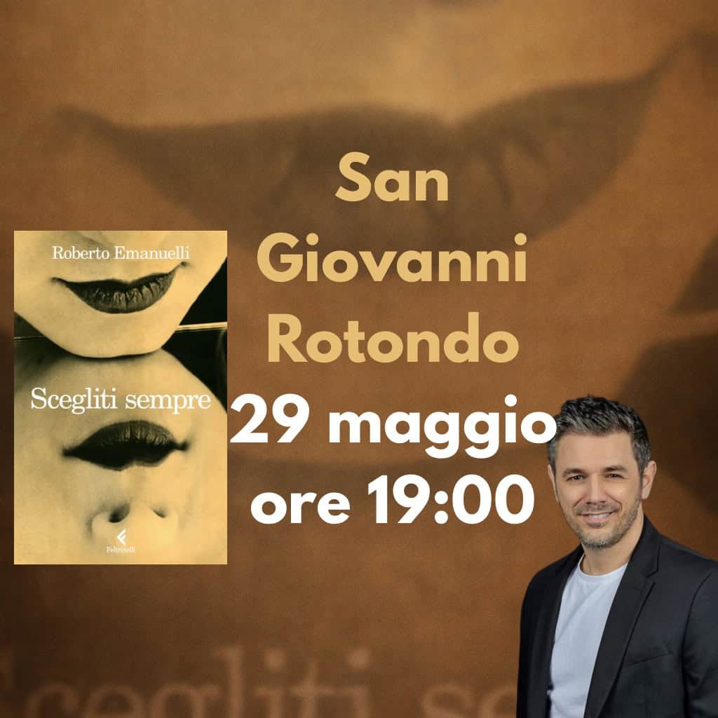 Potrebbe essere un'immagine raffigurante il seguente testo "Roberto RobertoEmanuelli Emanuelli San Giovanni Rotondo Scegliti sempre 29 maggio ore 19:00 Reltteel"