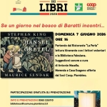 Potrebbe essere un'immagine raffigurante il seguente testo "Corunedi Piambno M 되포포스 IL MAGGIO DEI LIBRI 2026 pleiades EALESTAN HELITTELICIVICA 聖 CIVICA FALESI นลอน) ငထ UneoopEtrunie ー BatiPambino Se un giorno nel bosco di Baratti incontri... STEPHEN KING DOMENICA 7 GIUGNO 2026 ORE 16 HÄNSEL GRETEL Partendo dal Ristorante "La Perla" lettura itinerante con lettori volontari la Biblioteca Falesiana. Suggestioni sonore di Antonio Masella. Casa Esagono offerta dai Soci Coop. Piombino. cura MAURICE Merenda SENDAK PARTECIPAZIONE GRATUITA SU PRENOTAZIONE INFO E PRENOTAZIONI 0565 226110 biblioteca@comune.piombino.it biblioteca@ Ogni libro è una creatura νίνα"