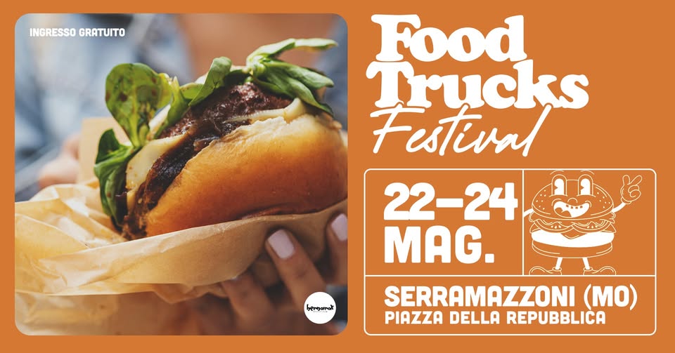 Evento Serramazzoni Food Truck Festival – dal 22 al 24 Maggio 2026 Locandina Serramazzoni Food Truck Festival – dal 22 al 24 Maggio 2026 - da venerdì 4 settembre - domenica 6 settembre 2026 ore 18:00 ore 23:30