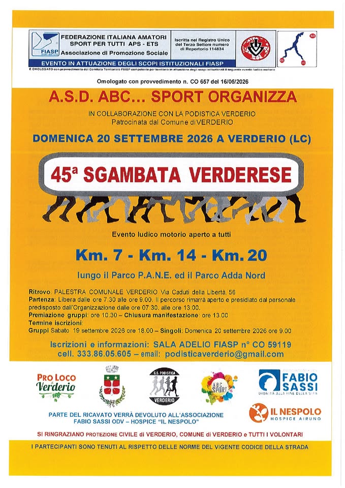 Evento Sgambata Verderese Locandina Sgambata Verderese - domenica 20 settembre ore 07:30 - 09:00