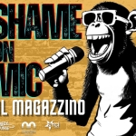 SHAME ON MIC – L’OPEN MIC AL MAGAZZINO SUL PO Potrebbe essere un contenuto grafico raffigurante il seguente testo "SHAME ON M 儿じ AL MAGAZZINO COMEDY LOUNGE arc Tarina arci MAcAZzino mAcnzz"