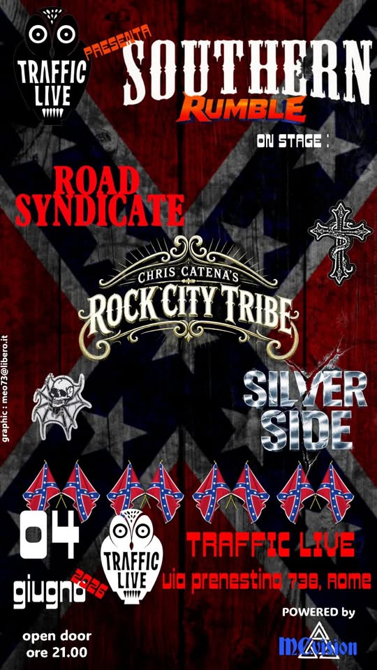 Evento SOUTHERN RUMBLE – Road Syndicate – Rock City Tribe – Silver Side Locandina SOUTHERN RUMBLE – Road Syndicate – Rock City Tribe – Silver Side - giovedì 4 giugno ore 21:00 - 23:00