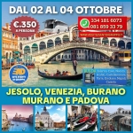 SPECIALE WEEKEND, JESOLO, VENEZIA, BURANO, MURANO E PADOVA (02/04/OTTOBRE) Speciale Weekend, Jesolo, Venezia, Burano, Murano E Padova (02/04/Ottobre) a Scafati (SA) il 2 ottobre 2026