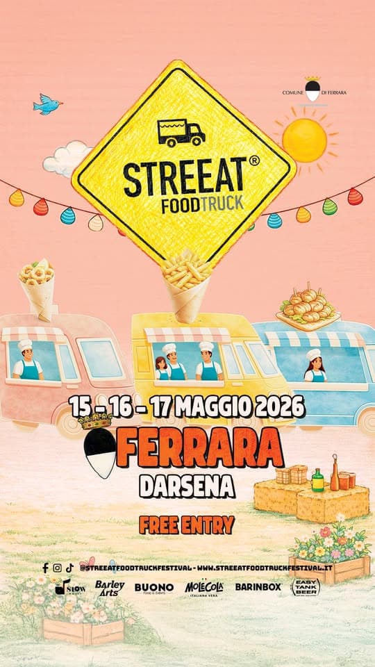 STREEAT®️Food Truck Festival FERRARA Potrebbe essere un'immagine raffigurante strada e testo