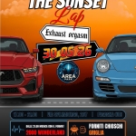 The sunset lap Potrebbe essere un contenuto grafico raffigurante auto e il seguente testo "THE SUNSET Lap Exhaust or'gasm 3005 26 AREA PARK Ra 国川日 時一年 VIASPILIMBERGO,237 DALLE 21.00 MUSICA CON IL FORMAT 2000 WONDERLAND FAGAGNAUD) FORNITI CHIOSCHI GRIGLIA ENTRATA 5€ CONSUMAZIONE VISITATORI GRATIS I RICHIESTA SELEZIONE"