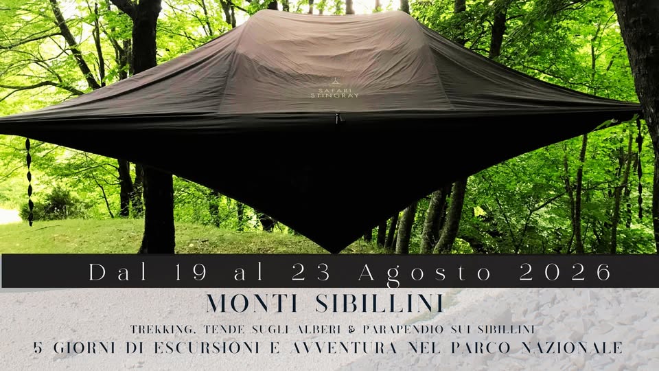 Evento Trekking, Tree Tents & Parapendio – Sibillini 5 giorni di escursioni e avventura nel Parco Nazionale Locandina Trekking, Tree Tents & Parapendio – Sibillini 5 giorni di escursioni e avventura nel Parco Nazionale - da mercoledì 19 agosto - domenica 23 agosto 2026 ore 14:30 ore 10:00