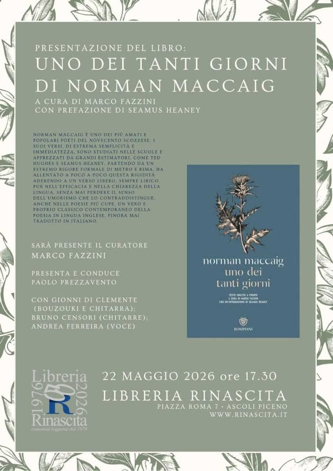 Evento Uno dei tanti giorni di NORMAN MACCAIG Locandina Uno dei tanti giorni di NORMAN MACCAIG - venerdì 22 maggio ore 17:30 - 19:30
