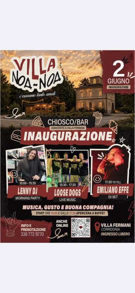 Evento Villa Noa Noa Inaugurazione Chiosco adiacente alla Villa Fermani Locandina Villa Noa Noa Inaugurazione Chiosco adiacente alla Villa Fermani - martedì 2 giugno ore 09:30 - 23:55