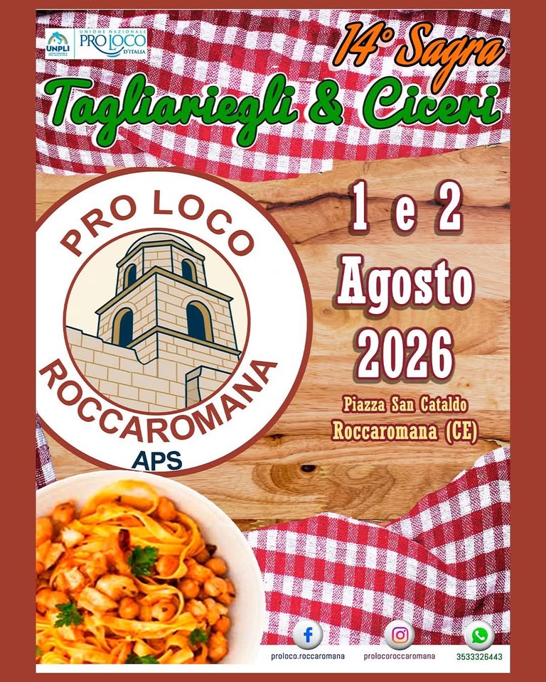 Evento 14a Sagra Tagliaregli e Ciceri Locandina 14a Sagra Tagliaregli e Ciceri - da sabato 1 agosto - domenica 2 agosto 2026 ore 17:00 ore 23:00