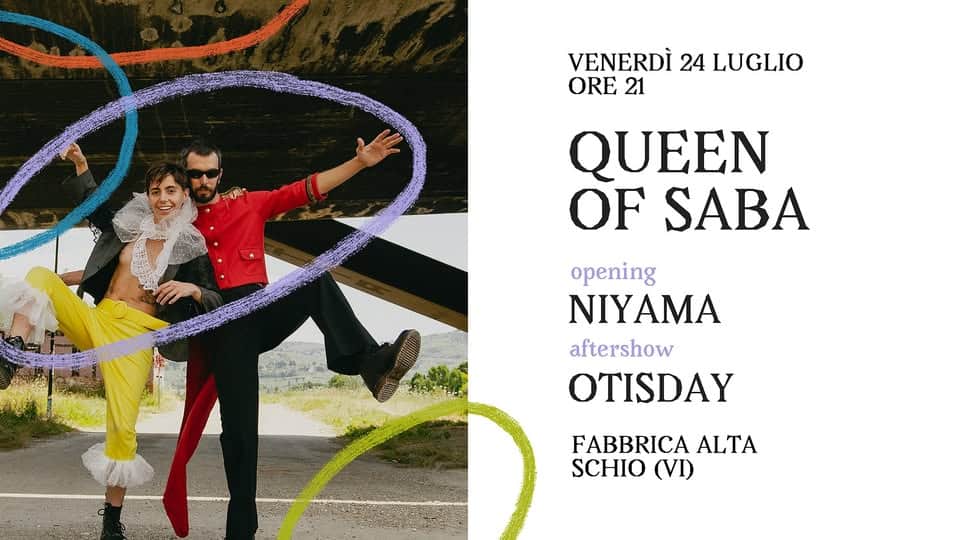 Evento 24/07 Queen Of Saba Niyama Otisday Locandina 24/07 Queen Of Saba Niyama Otisday - venerdì 24 luglio ore 21:00 - 23:00