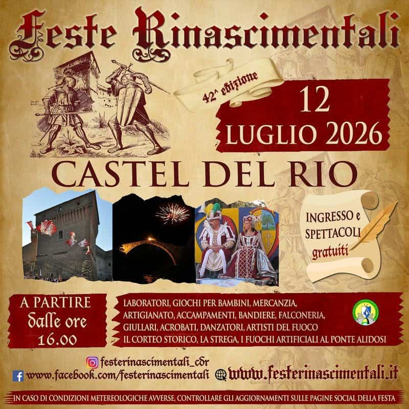 Evento 42º Feste Rinascimentali Castel del Rio Locandina 42º Feste Rinascimentali Castel del Rio - domenica 12 luglio ore 16:00 - 23:30