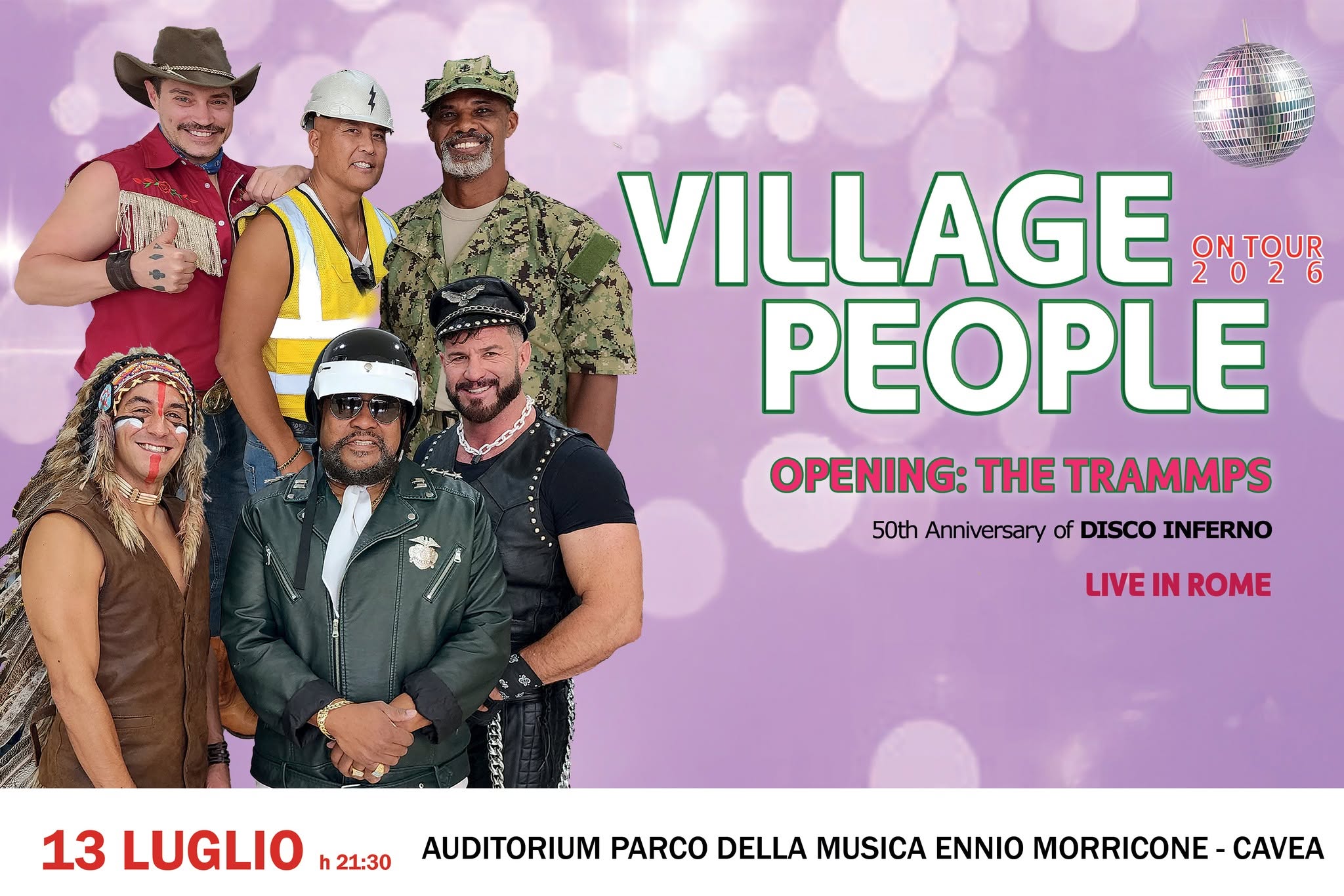 Evento Village People (Opening The Trammps) Live In Rome Locandina Village People (Opening The Trammps) Live In Rome - lunedì 13 luglio ore 21:30 - 23:30