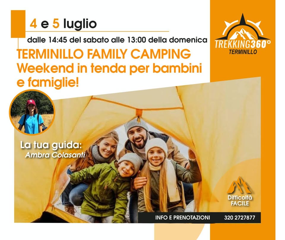 Evento Terminillo Family Camping Week – end in tenda per bambini e famiglie Locandina Terminillo Family Camping Week – end in tenda per bambini e famiglie - da sabato 4 luglio - domenica 5 luglio 2026 ore 14:30 ore 13:00
