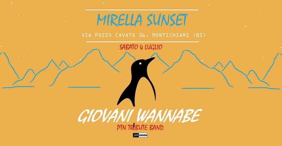 Evento Giovani Wannabe – Mirella Sunset 2026 – Sabato 4 Luglio Locandina Giovani Wannabe – Mirella Sunset 2026 – Sabato 4 Luglio - sabato 4 luglio ore 21:00 - 23:00