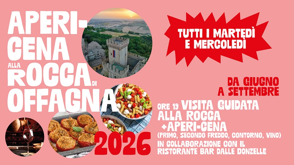 Evento Apericena Alla Rocca Di Offagna Locandina Apericena Alla Rocca Di Offagna - da martedì 2 giugno - mercoledì 23 settembre 2026 ore 19:00 ore 21:00
