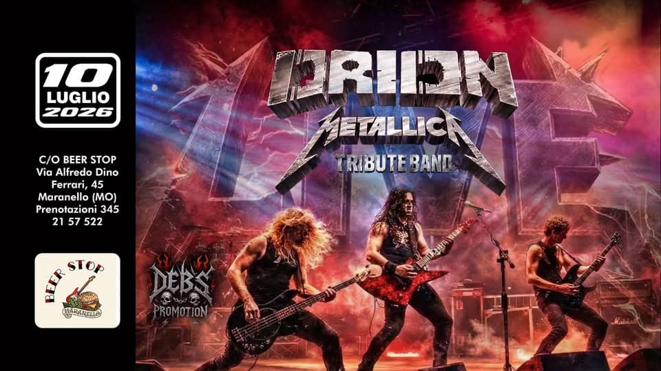 Evento Orion – Metallica Tribute – Total Thrash Overdrive Night – Beer Stop Maranello Locandina Orion – Metallica Tribute – Total Thrash Overdrive Night – Beer Stop Maranello - venerdì 10 luglio ore 21:00 - 23:00