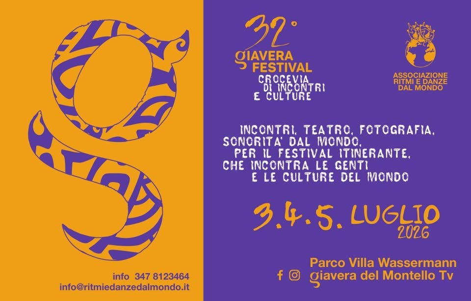 Evento 32esimo GiaveraFestival – Crocevia di Incontri e Culture Locandina 32esimo GiaveraFestival – Crocevia di Incontri e Culture - da venerdì 3 luglio - domenica 5 luglio 2026 ore 19:00 ore 18:00